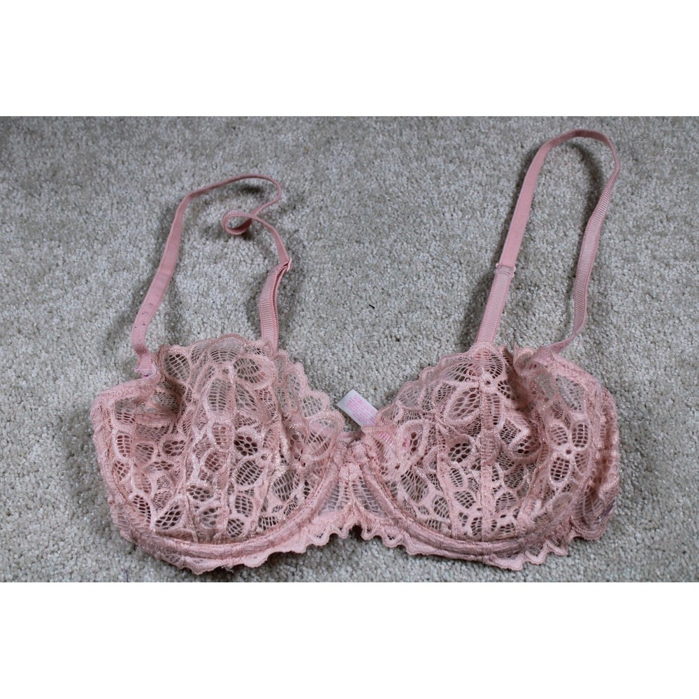PINK Victoria's Secret Bra Womens 34C Lace Underwire Push-Up Sparkle Glam